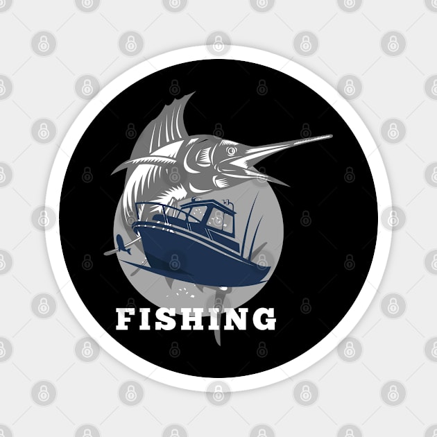 marlin fishing and boat white Magnet by lmdesignco